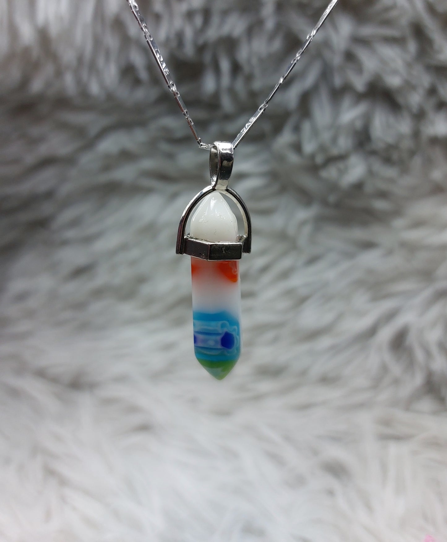 Cadena Con Dije Cuarzo Arcoíris Blanco