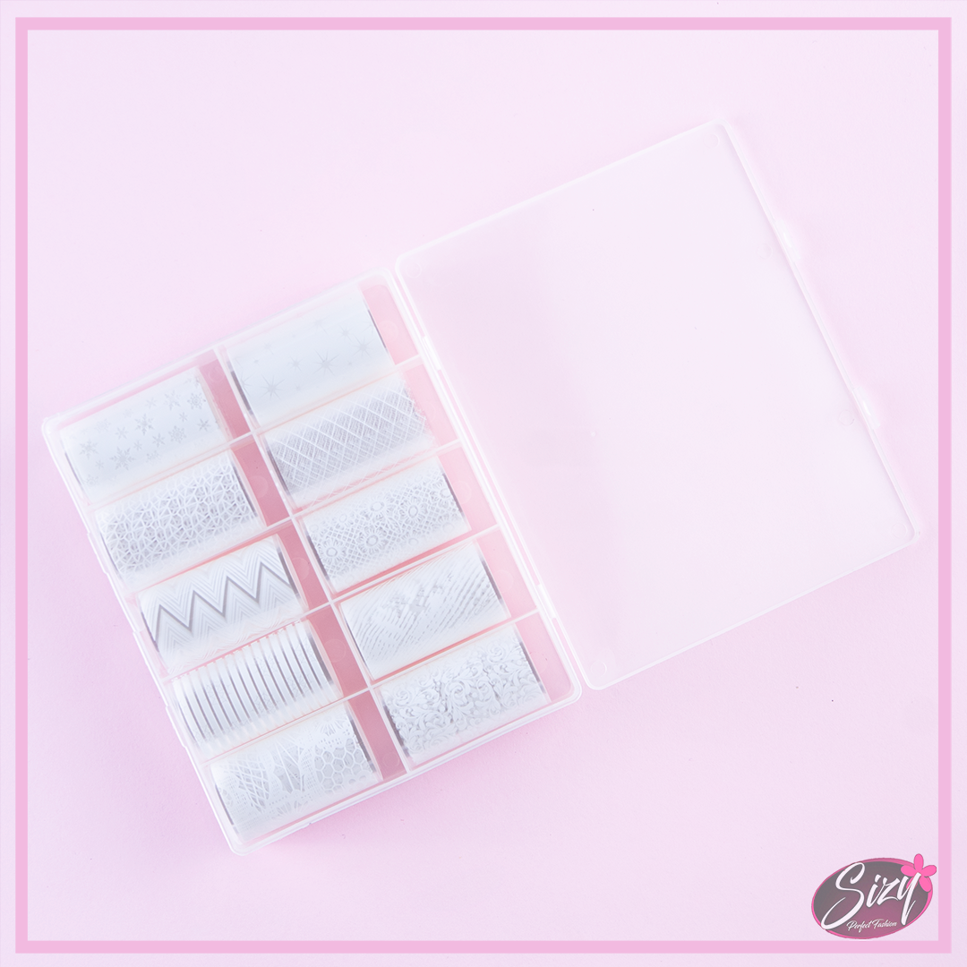 Kit 10 Papel Foil Con Estampado En Blanco