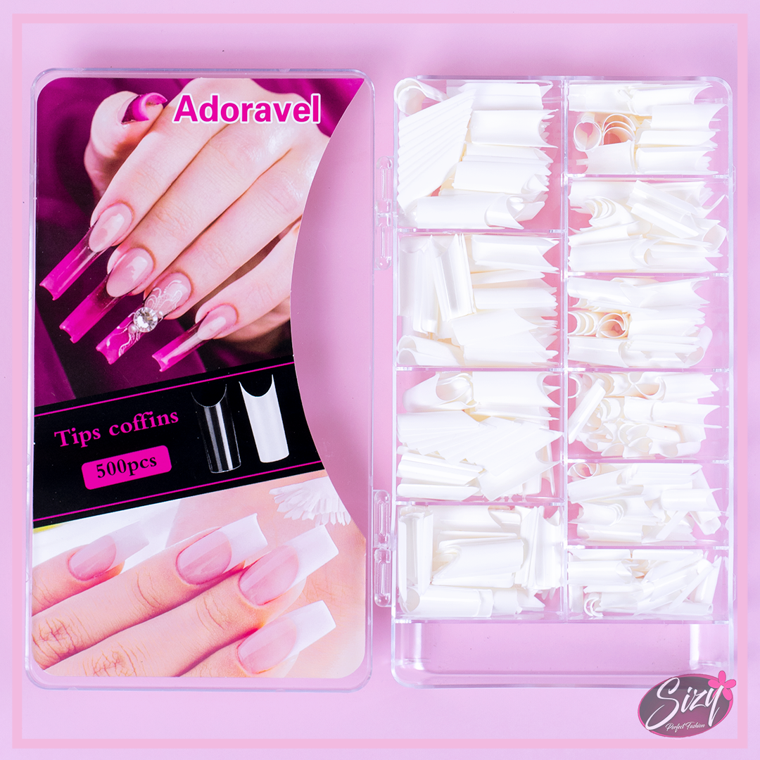 Kit 500 Uñas Postizas Coffin Blanco Adoravel
