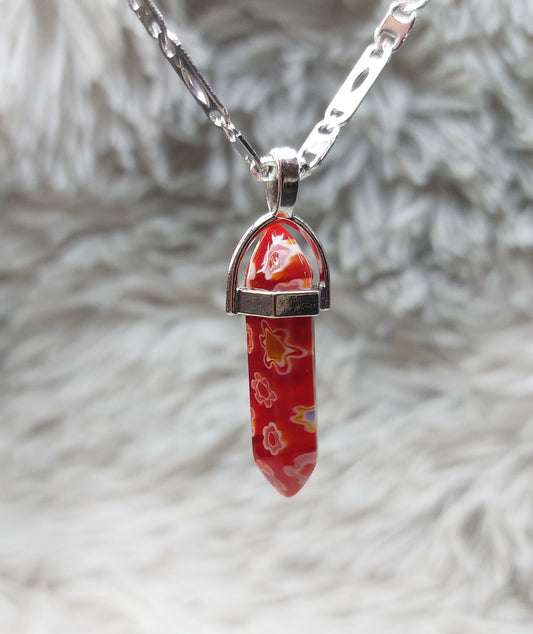 Cadena Con Dije Cuarzo Floreado Rojo