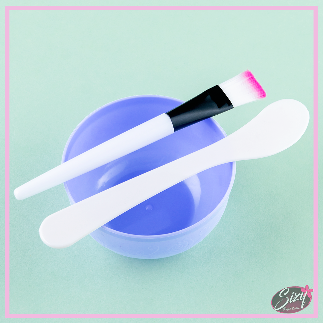 Set 3 en 1 Bowl Para Mascarilla Facial Casera Celeste