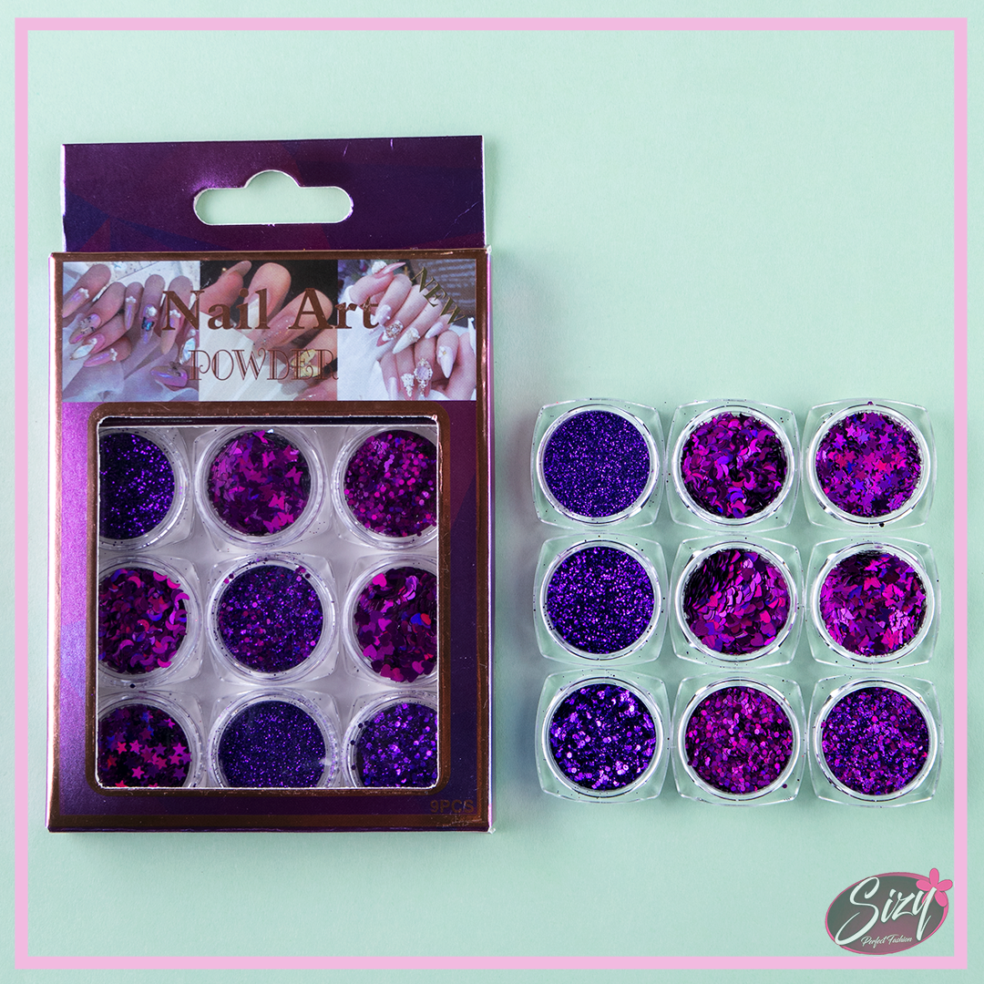 Kit De 6 Decoracion Mixta Para Uñas En Morado