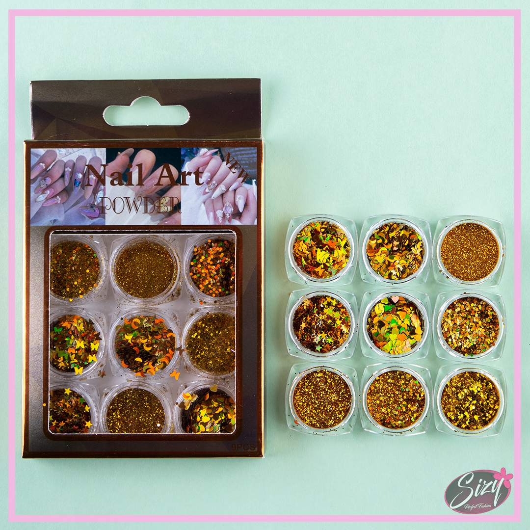 Kit De 6 Decoracion Mixta Para Uñas En Dorado