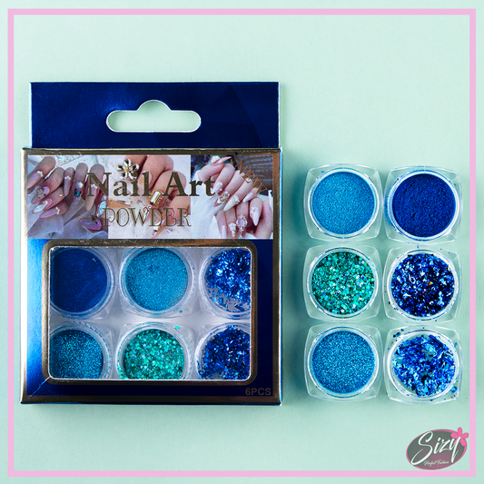 Kit De 6 Decoracion Mixta Para Uñas En Azul