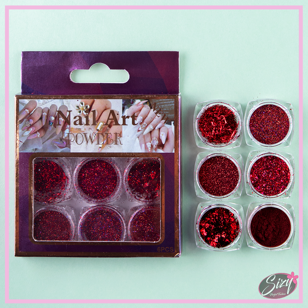 Kit De 6 Decoracion Mixta Para Uñas En Rojo