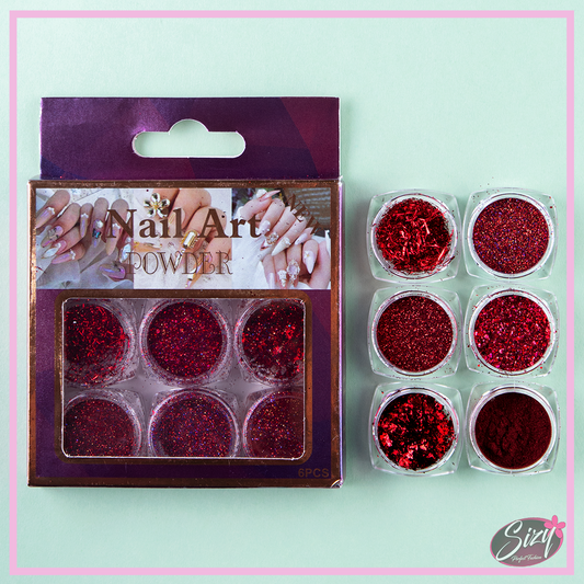 Kit De 6 Decoracion Mixta Para Uñas En Rojo