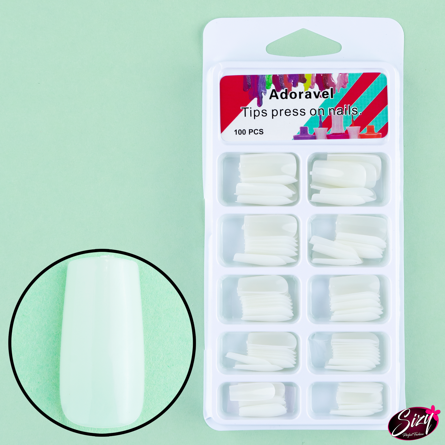 Uñas Postizas Adoravel Cuadradas Completas Blanco