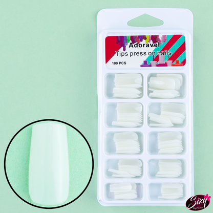 Uñas Postizas Adoravel Cuadradas Completas Blanco