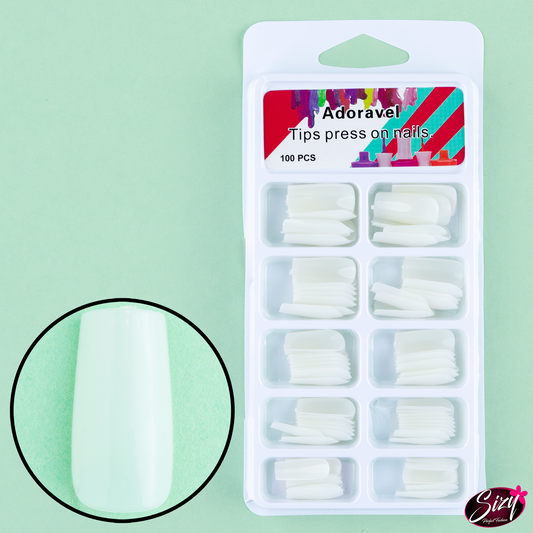 Uñas Postizas Adoravel Cuadradas Completas Blanco